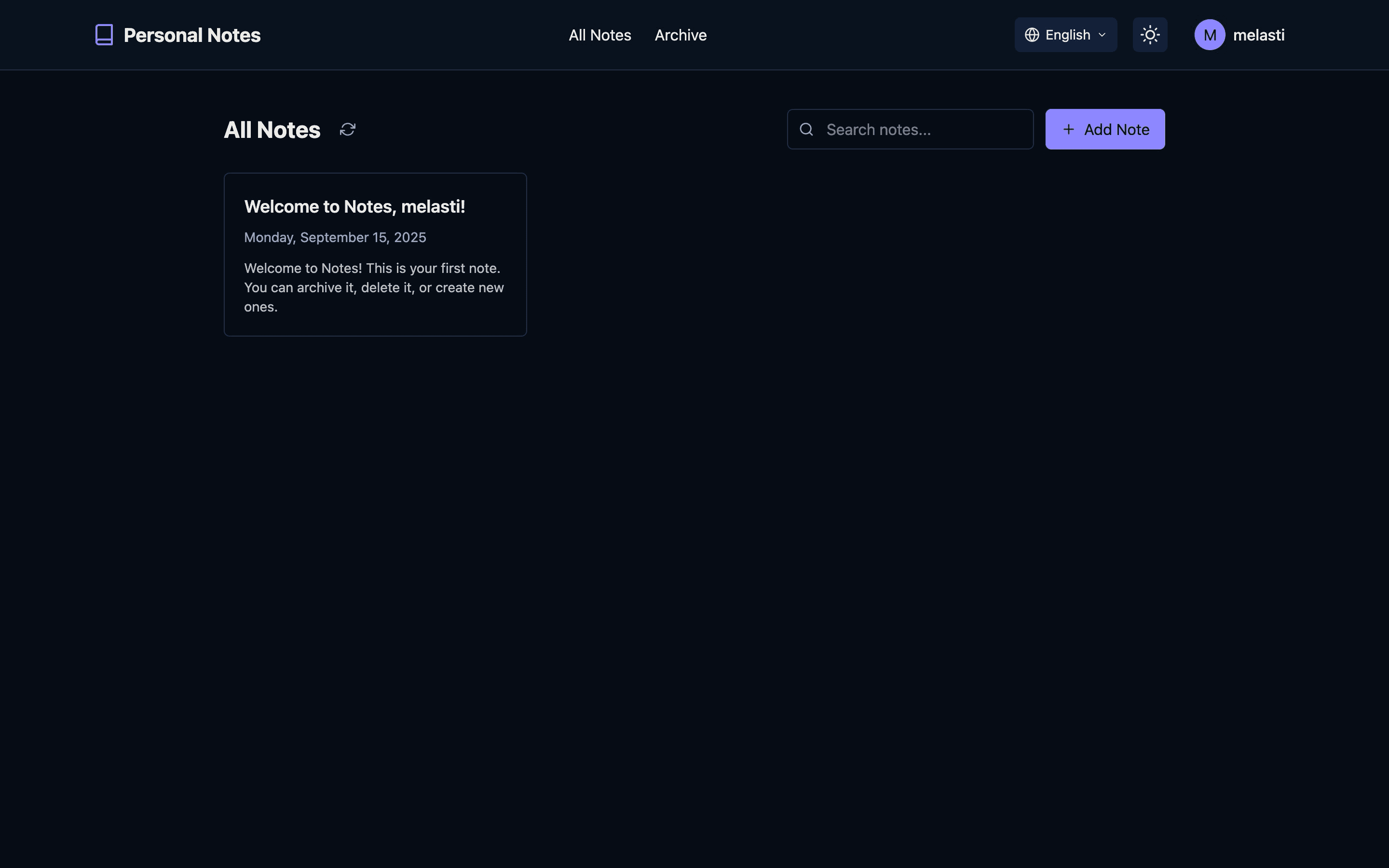 Screenshot of Personal Notes App