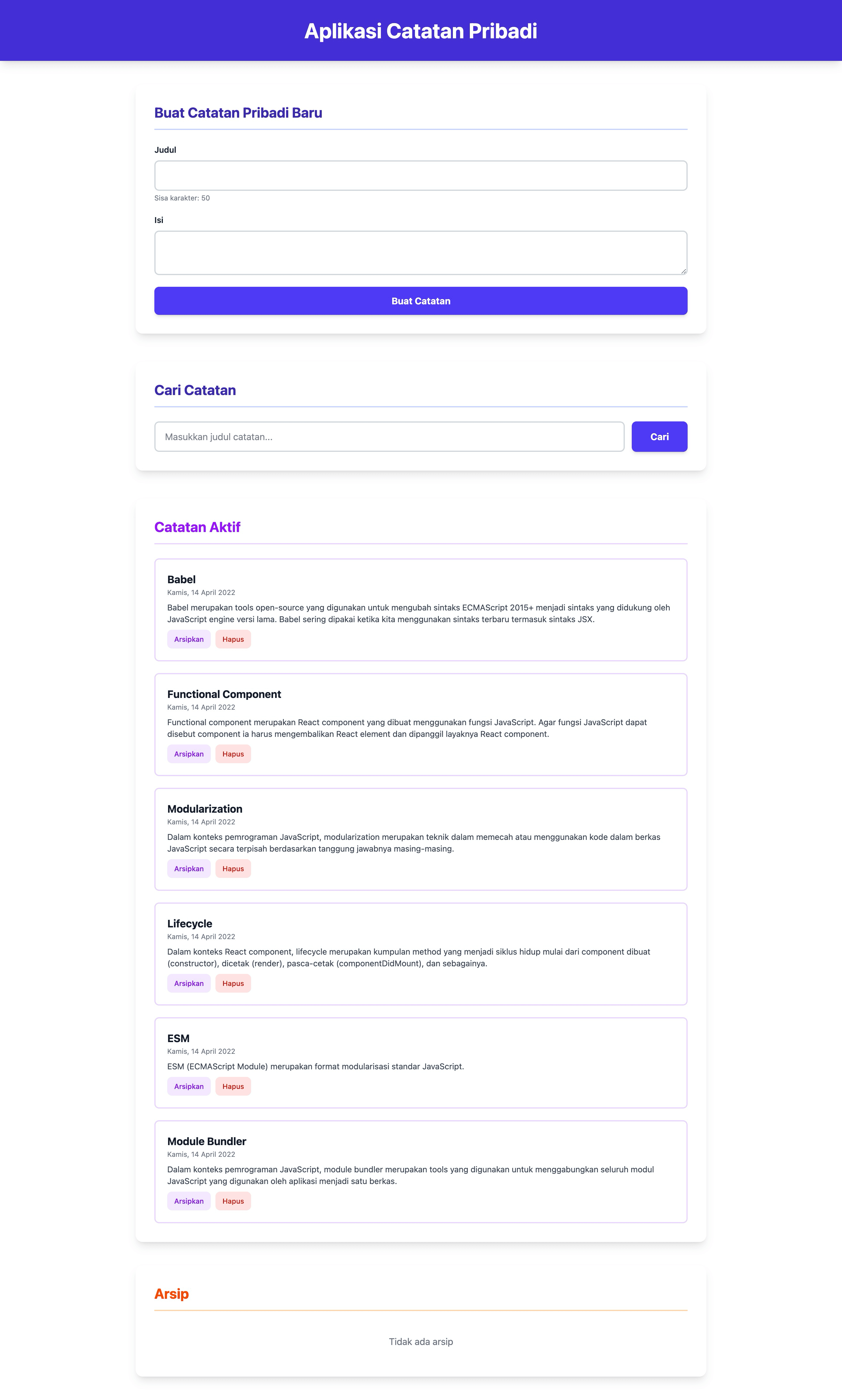 Screenshot of Personal Notes App